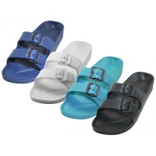 S2610LA - Wholesale Women's "Easy USA" Super Soft Double Strap with Side Buckle Sandals (*Asst. Black Navy White & Turquoise) 